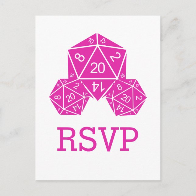 Pink D20 Dice Response Postcard (Front)