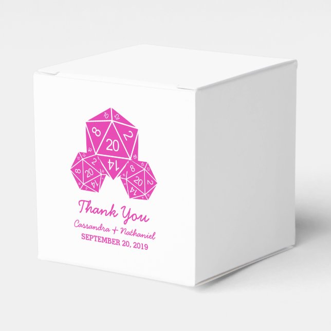 Pink D20 Dice Wedding Favour Boxes (Front Side)