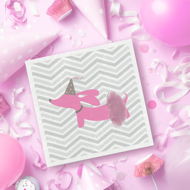 Pink Dachshund Ballerina Tutu Party Napkins (Pink dachshund party - ballerina tutu wiener dog for kids birthday  )
