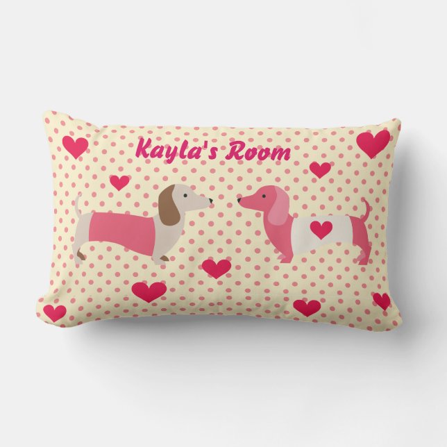 Pink Dachshund Coussin Valentine Cadeau Customisé (Recto)
