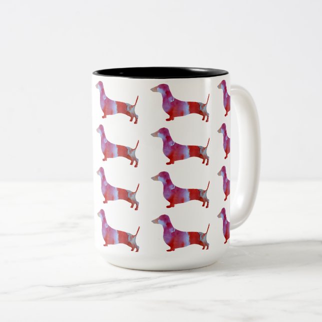 Pink dachshund Dog Two-Tone Coffee Mug (Front Right)