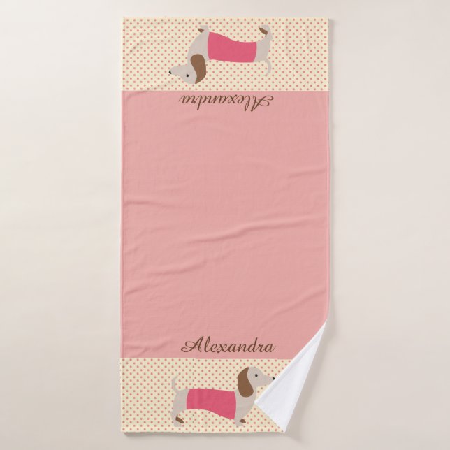 Pink Dachshund Towel Customized Doxie Towel (Bath Towel)