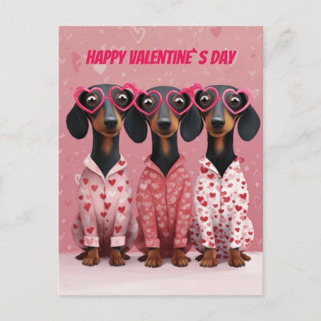  Pink Dachshund Valentine’s Day Card (Front)