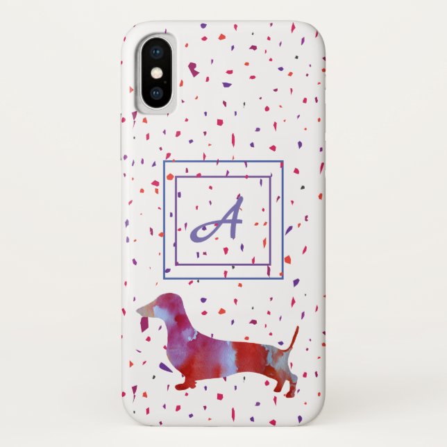 Pink dachshund Watercolor Art Confetti Case-Mate iPhone Case (Back)