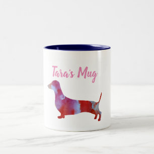 Pink dachshund Watercolor Custom Name Two-Tone Coffee Mug