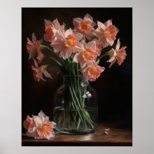 Pink Daffodil Flowers Art Print Poster