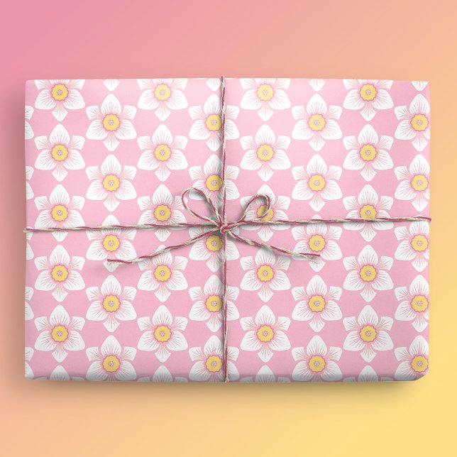 Pink Daffodil Spring Wrapping Paper (Daffodil Gift Mockup)