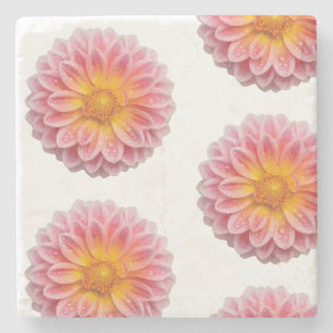 Pink Dahlia and Dew Drops Stone Coaster