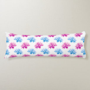 Pink Dahlia, Blue Dahla, Floral Pattern, Flowers Body Pillow