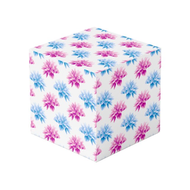 Pink Dahlia, Blue Dahla, Floral Pattern, Flowers Cube (Front Angled)