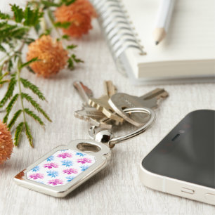Pink Dahlia, Blue Dahla, Floral Pattern, Flowers Keychain