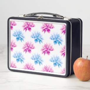 Pink Dahlia, Blue Dahla, Floral Pattern, Flowers Metal Lunch Box