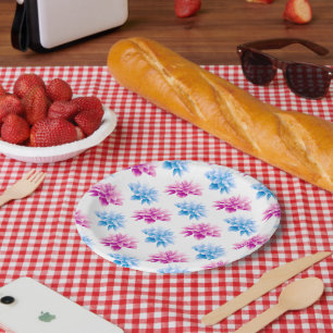 Pink Dahlia, Blue Dahla, Floral Pattern, Flowers Paper Plate