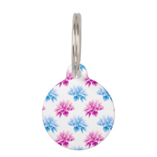Pink Dahlia, Blue Dahla, Floral Pattern, Flowers Pet Tag