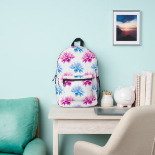 Pink Dahlia, Blue Dahla, Floral Pattern, Flowers Printed Backpack
