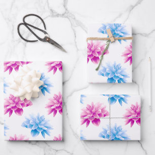 Pink Dahlia, Blue Dahla, Floral Pattern, Flowers Wrapping Paper Sheet