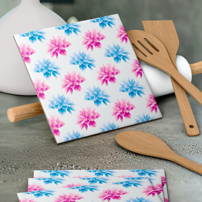Pink Dahlia, Blue Dahlia, Floral Pattern, Flowers Tile (Creator Uploaded)