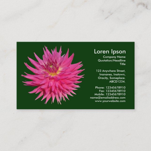 Pink Dahlia - Dark Green Business Card (Front)