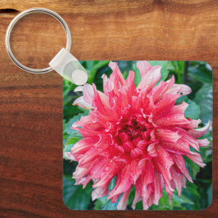 Pink Dahlia, Dramatic Ruffled Flower Keychain