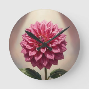 Pink Dahlia Flower Botanical Round Clock