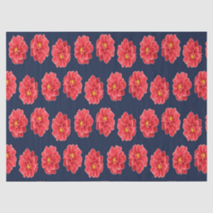 Pink dahlia flower on blue tissue paper