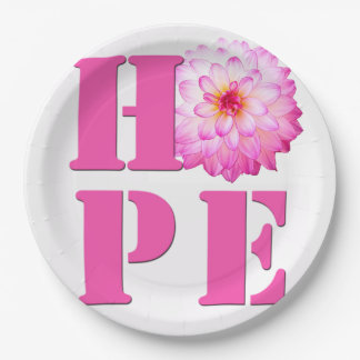Pink Dahlia Flower Photo HOPE Paper Plate