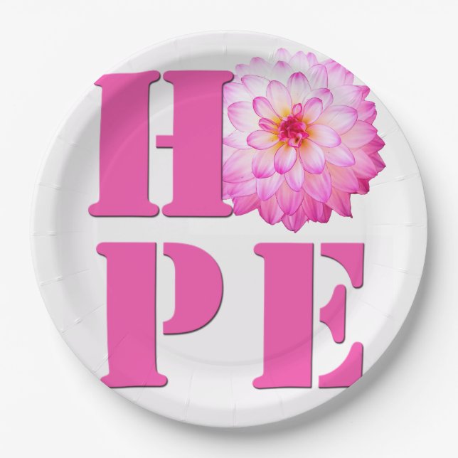 Pink Dahlia Flower Photo HOPE Paper Plate (Front)