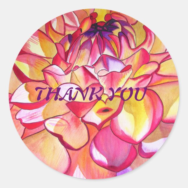 Pink Dahlia flower Thank You stickers (Front)