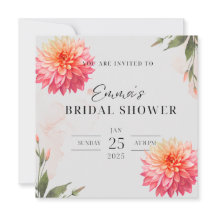Pink Dahlia flower Watercolor bridal chower