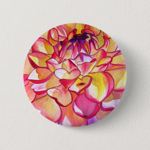Pink Dahlia flower watercolour fine art 2 Inch Round Button