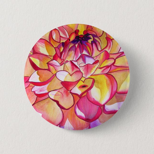 Pink Dahlia flower watercolour fine art 2 Inch Round Button (Front)