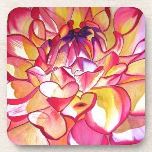 Pink Dahlia flower watercolour fine art Coaster