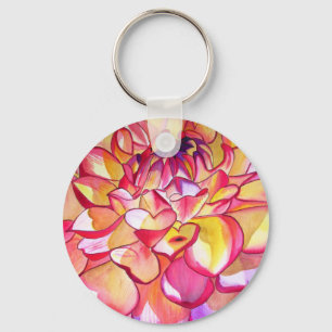 Pink Dahlia flower watercolour fine art Keychain