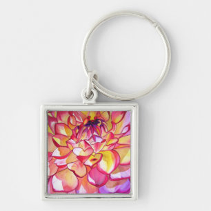 Pink Dahlia flower watercolour fine art Keychain