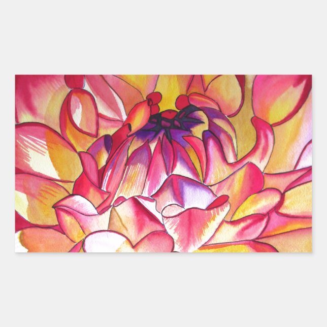 Pink Dahlia flower watercolour fine art Sticker (Front)