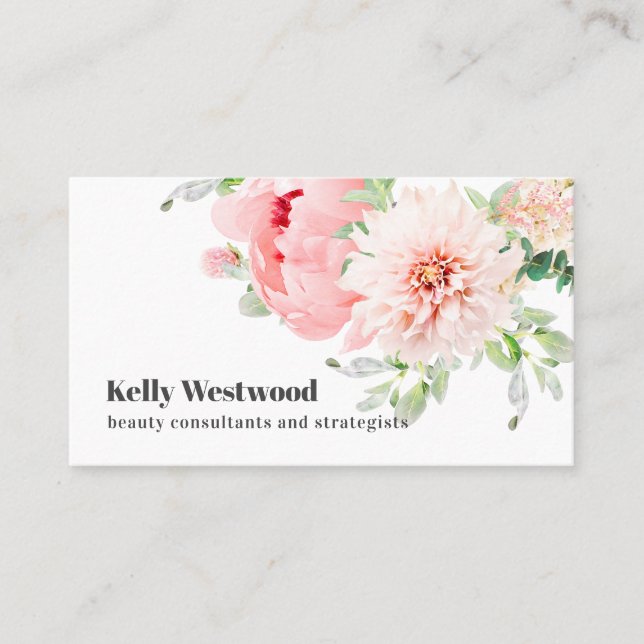 Pink Dahlia Flowers Beauty consultant Strategist Business Card (Front)