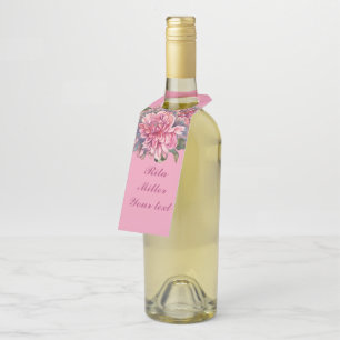 Pink Dahlia flowers Bottle Tag