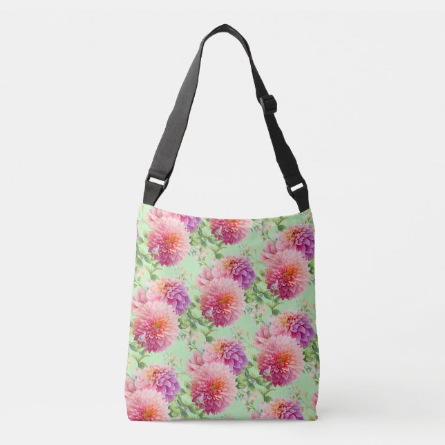 Pink Dahlia Flowers Crossbody Bag (Front)