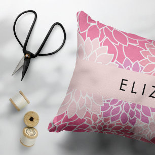 Pink Dahlia Flowers, Pattern Of Flowers, Your Name Accent Pillow