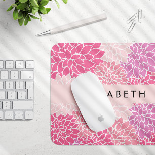 Pink Dahlia Flowers, Pattern Of Flowers, Your Name Mouse Pad