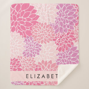 Pink Dahlia Flowers, Pattern Of Flowers, Your Name Sherpa Blanket