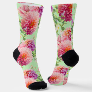 Pink Dahlia Flowers Socks