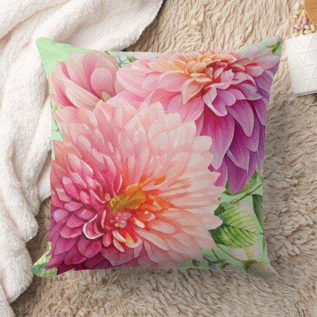 Pink Dahlia Flowers Throw Pillow (Blanket)