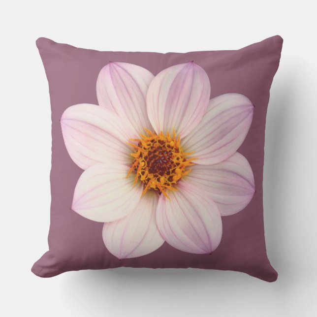 Pink Dahlia on #945E76 Throw Pillow (Front)