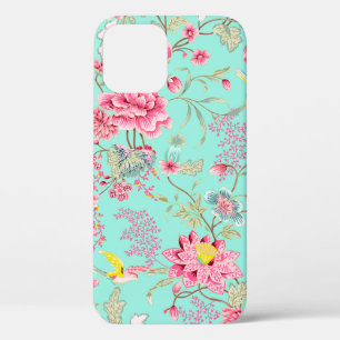 Pink dahlia on green iPhone 12 case