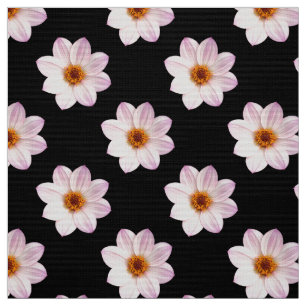 Pink Dahlia Pattern - Full Color on Black Fabric