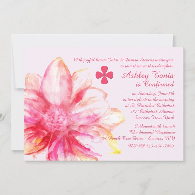 Pink Dahlia Religious Invitation (Front)