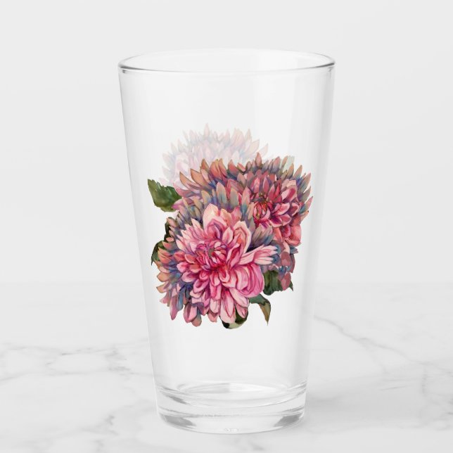 Pink Dahlia Vintage flowers Glass (Front)
