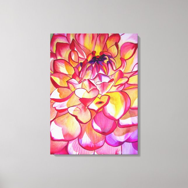 Pink Dahlia watercolour abstract fine art canvas (Front)
