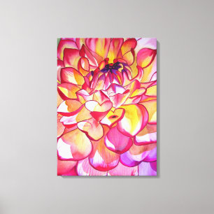 Pink Dahlia watercolour abstract fine art canvas Print